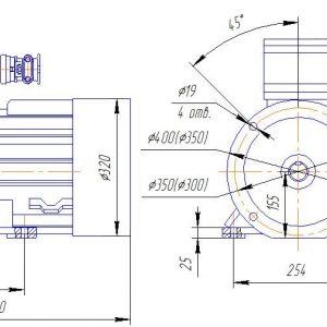 ГАБАРИТНЫЕ И ПРИСОЕДИНЯЮЩИЕ РАЗМЕРЫ ДВИГАТЕЛЯ ЭДКР(В)160S4 VR(И)